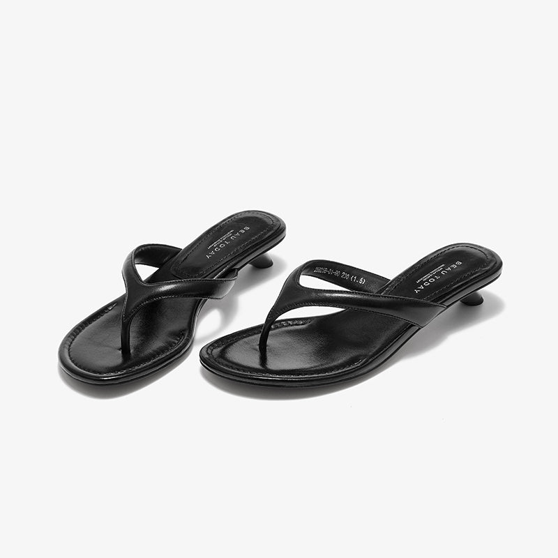 Beau Today Genuine Leather Kitten Heels Flip Flops for Women