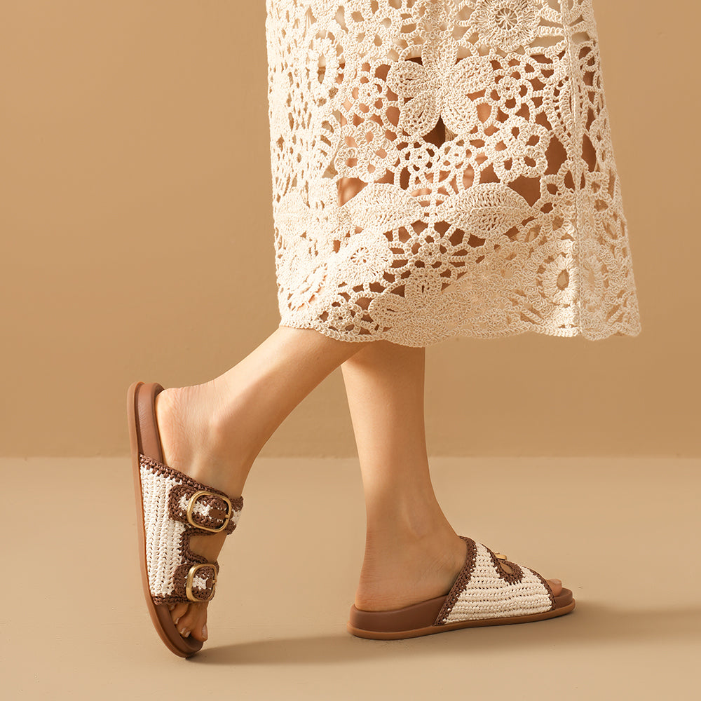 BeauToday Casual Woven Buckle Slides Arch Support for Women