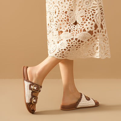 BeauToday Casual Woven Buckle Slides Arch Support for Women