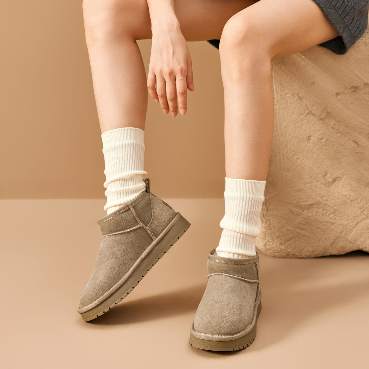 BeauToday Women's Wool Fur Lined  Mini Platform Ankle Boots