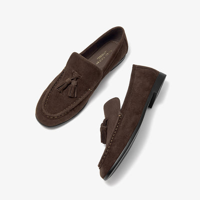 BeauToday Vintage Sheep Suede Slip On Flat Loafer with Tassel Design for Women