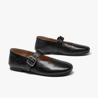 BeauToday Leather Mary Jane Flat With Buckle Design for Women