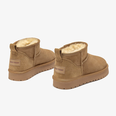 BeauToday Women's Wool Fur Lined  Mini Platform Ankle Boots