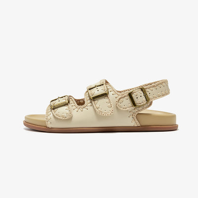 Beau Today Women's Handmade Leather Embroidered Crochet sandals