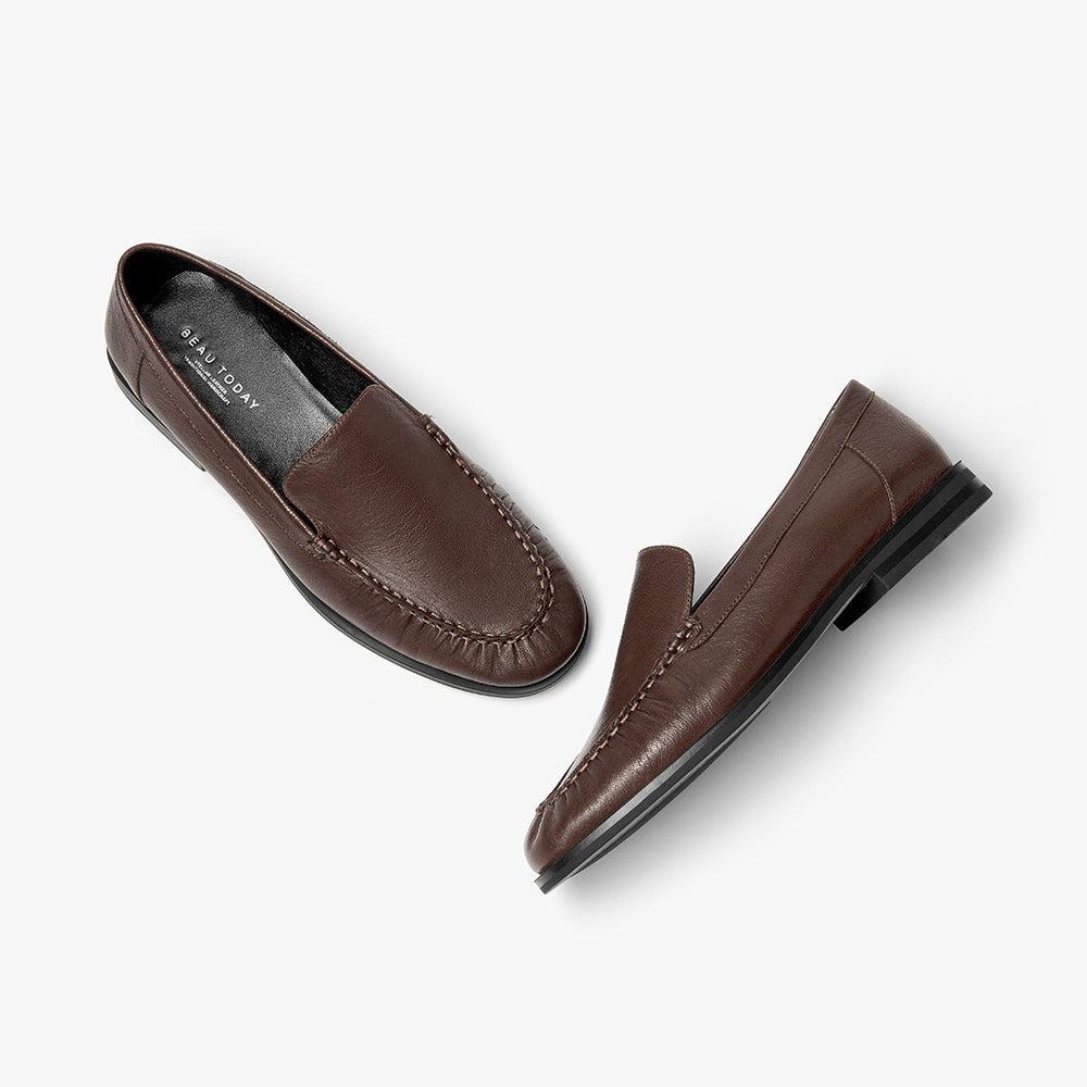 BeauToday Women's Sheepskin Pleated  Loafers Flats