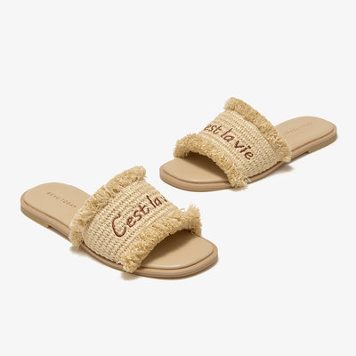 BeauToday Women's Ruched Flat Slides for Vacation Style