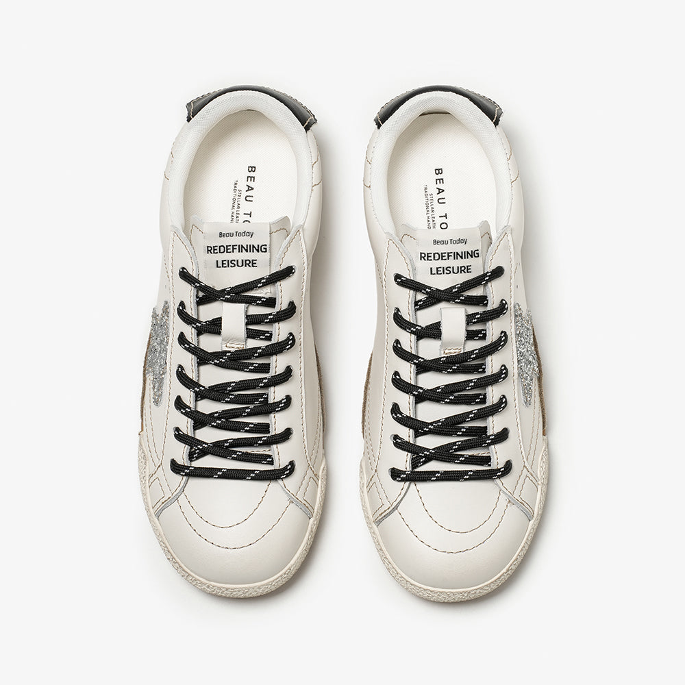 BeauToday Women's Neutral Retro Sneakers with Star Design