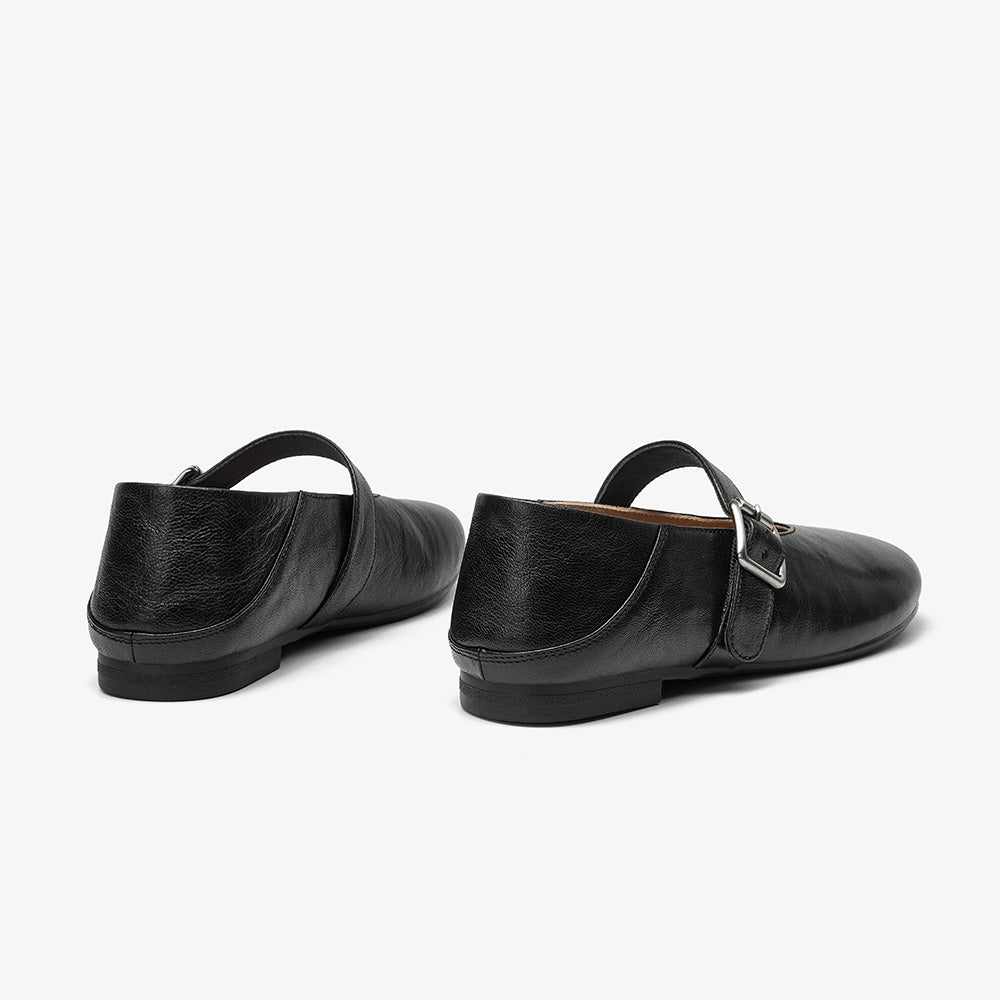 BeauToday Leather Mary Jane Flat With Buckle Design for Women