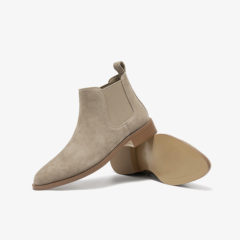 BeauToday Classic Suede Chelsea Boots with Pointed Toe Design Ankle Boots for Womem