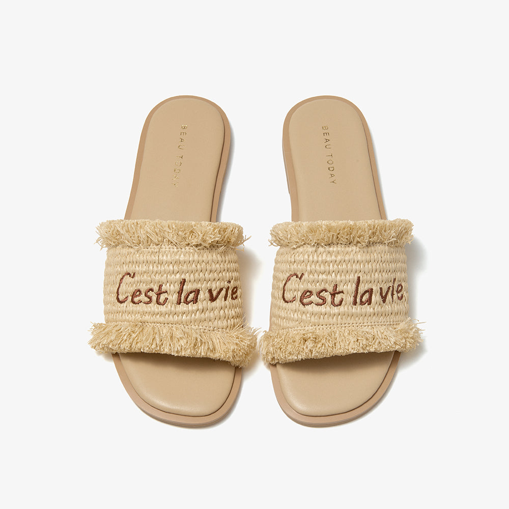 BeauToday Women's Ruched Flat Slides for Vacation Style