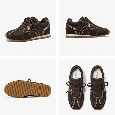 BeauToday Cow Suede Neutral Sneakers with Round Toe for Women