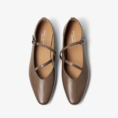BeauToday Horsehide Pointed Toe Mary Janes Flats with Strappy Design for Women