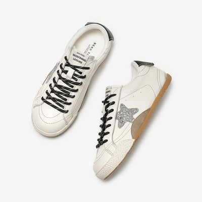 BeauToday Women's Neutral Retro Sneakers with Star Design