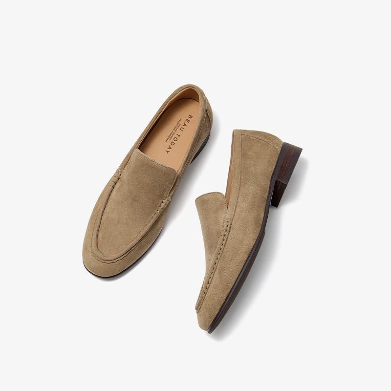 BeauToda Suede Loafers Slip-on Business Casual Shoes with Round Toe for Women