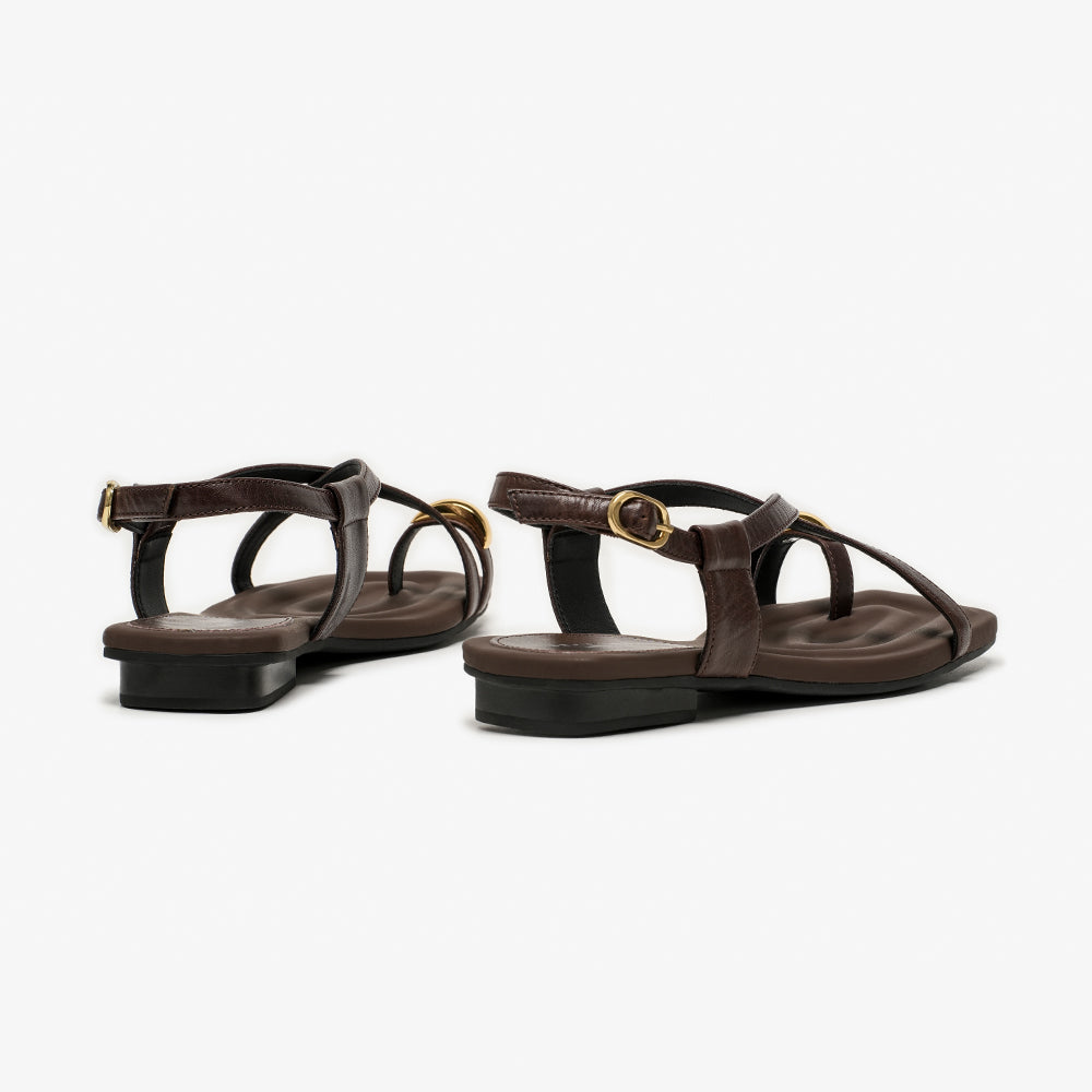 BeauToday Metallic Toe Strap Leather Sandals with Designed Square Toe for Women