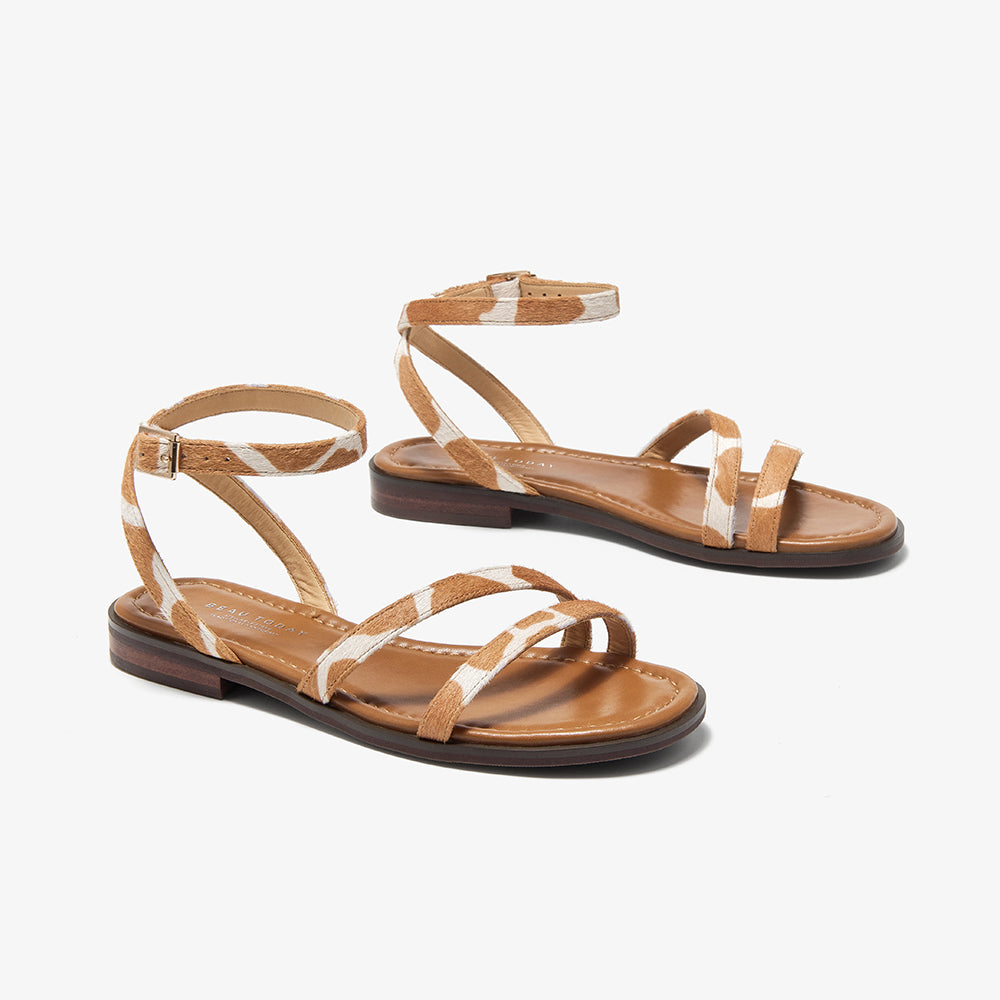 BeauToday Women's Animal Print Lace Up Flat Sandals