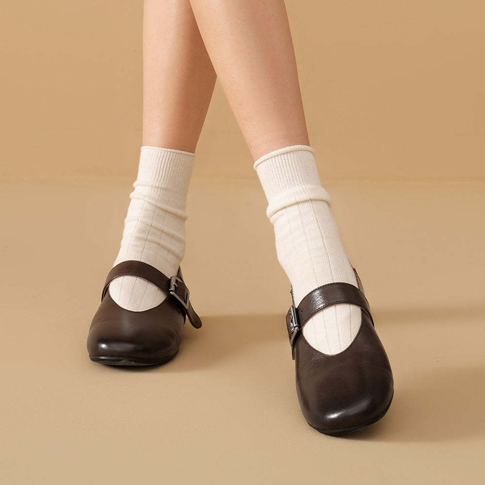 BeauToday Leather Mary Jane Flat With Buckle Design for Women