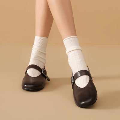 BeauToday Leather Mary Jane Flat With Buckle Design for Women