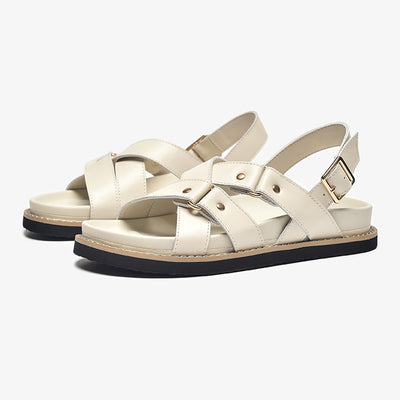 BeauToday Leisure and Soft Cross-tied Sandals with Metal Strap for Women