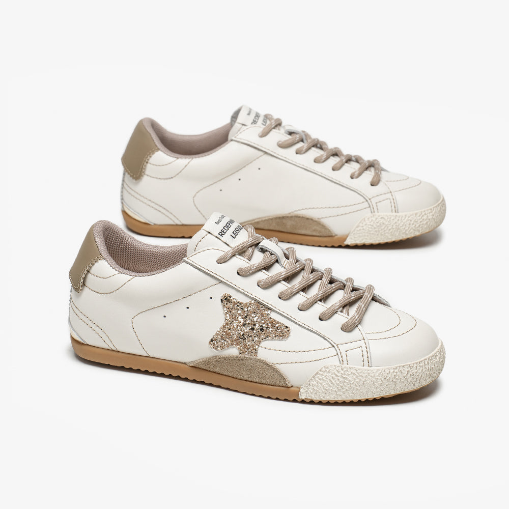 BeauToday Women's Neutral Retro Sneakers with Star Design