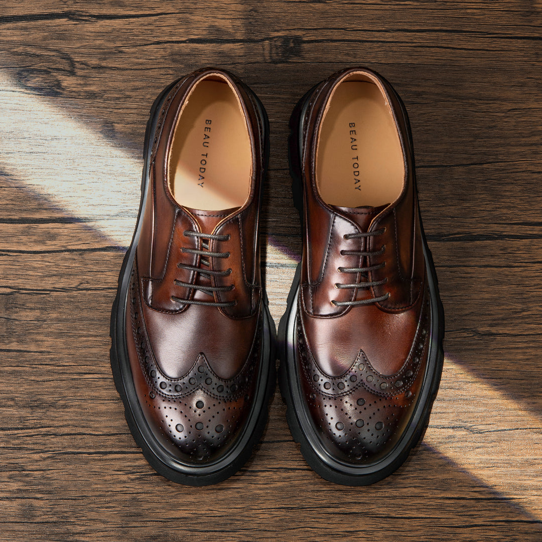 BeauToday Leather Chunky Brogue Oxford Shoes for Men – BEAU TODAY