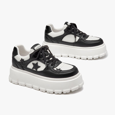 BEAU TODAY Platform Sneakers for Women Classic Leather Walking Shoes