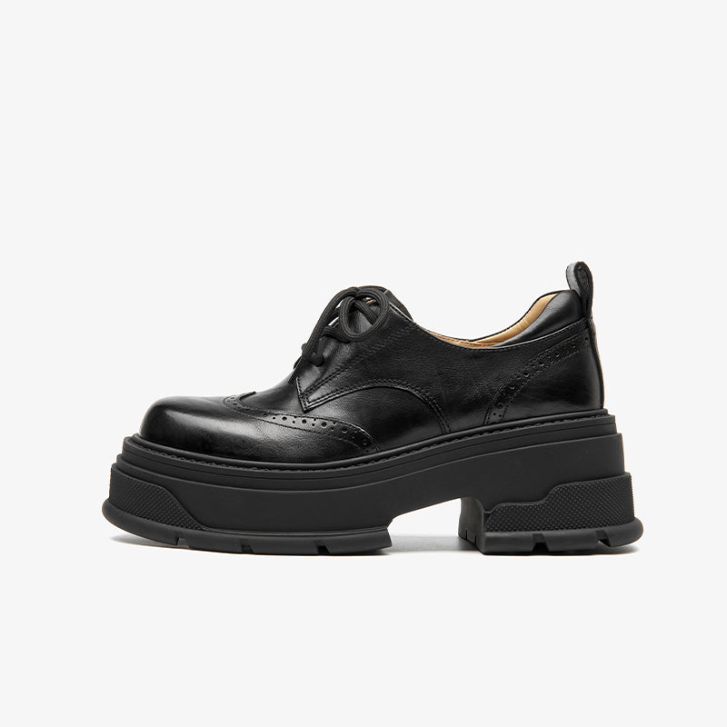 BeauToday Lace-Up Womens Wingtip Chunky Oxfords Lug Sole Platform Leather Oxfords with Brogue Craftsmanship