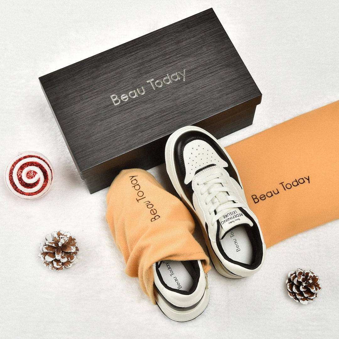 BEAU TODAY Platform Sneakers for Women Classic Leather Walking Tennis display picture 1