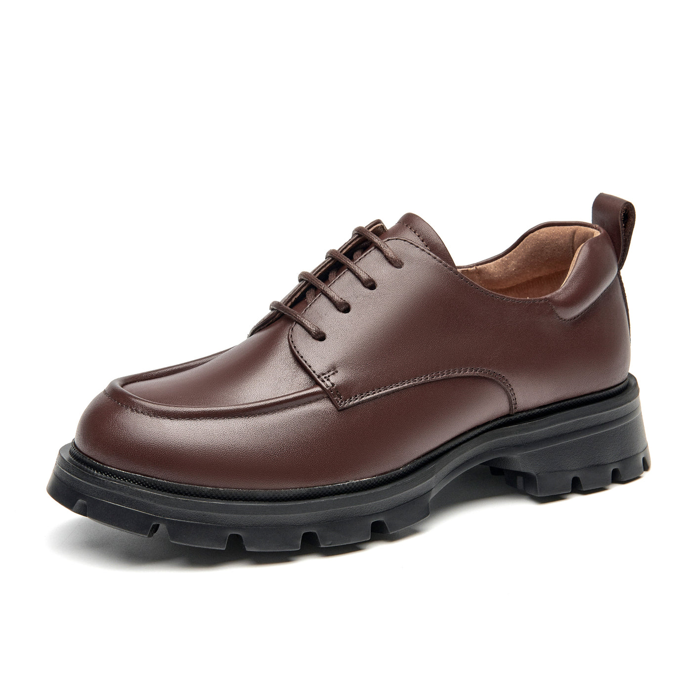 BEAU TODAY Leather Platform Oxford Shoes with Lug Sole for Women