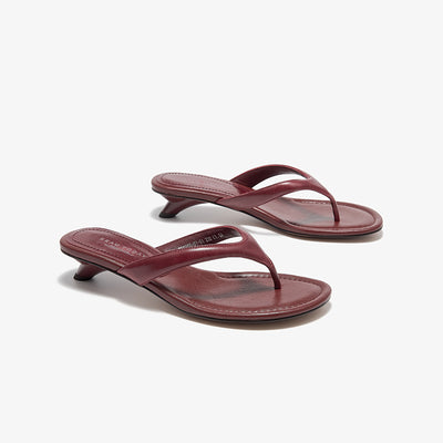 Beau Today Genuine Leather Kitten Heels Flip Flops for Women