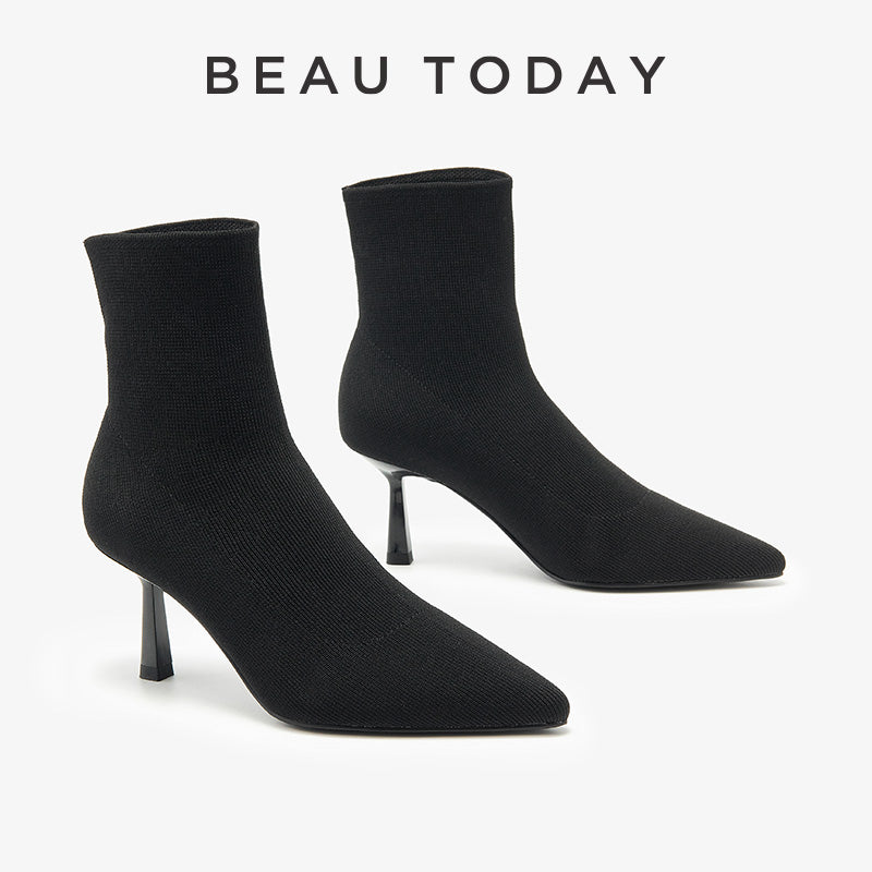 Beau Today Womens Kitten Stiletto Heels Strech Sock Boots