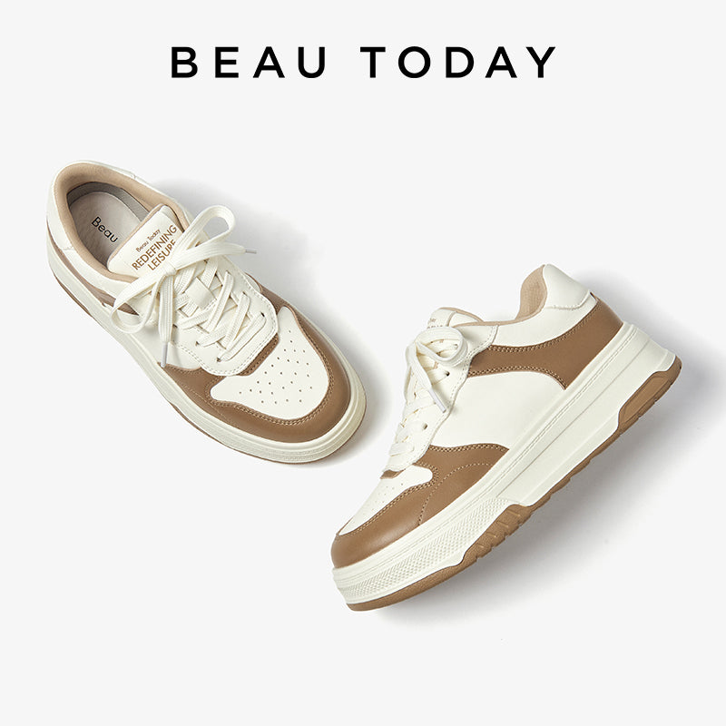 BEAU TODAY Platform Sneakers for Women Classic Leather Walking Tennis Shoes