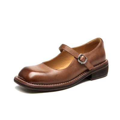 BeauToday Leather Square Toe Ballet Mary Jane Shoes for Women