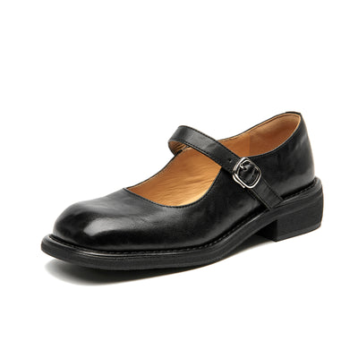 BeauToday Leather Square Toe Ballet Mary Jane Shoes for Women