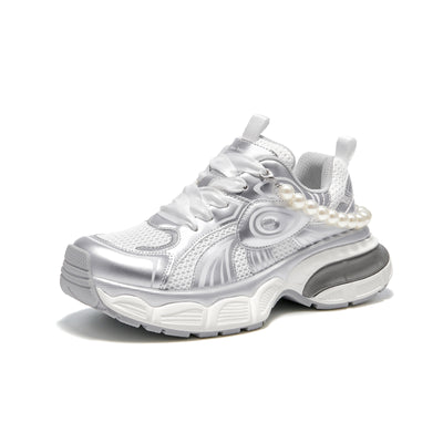BeauToday  Fashion Casual Chunky Sneakers with Pearl Chain Design for Women