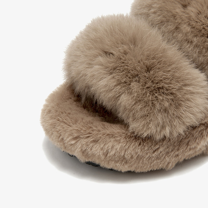 BeauToday Pure Color Soft Rabbit Fur Platform Slouchy Slippers for Women  at Home or Outing