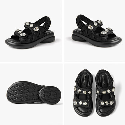 BeauToday Stylish Diamond Decoration Velcro Chunky Sandals for Women