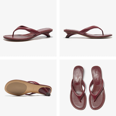 Beau Today Genuine Leather Kitten Heels Flip Flops for Women