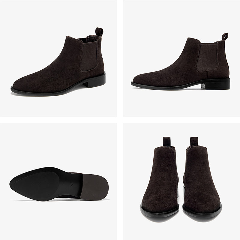 BeauToday Classic Suede Chelsea Boots with Pointed Toe Design Ankle Boots for Womem