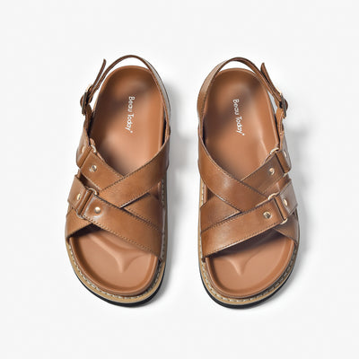 BeauToday Summer Platform Chunky Sandals with Crossed-over Band for Women