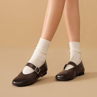 BeauToday Leather Mary Jane Flat With Buckle Design for Women