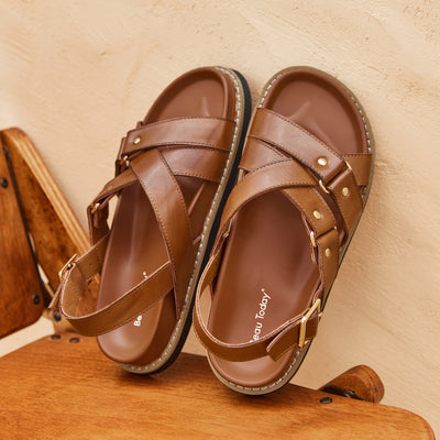 BeauToday Summer Platform Chunky Sandals with Crossed-over Band for Women