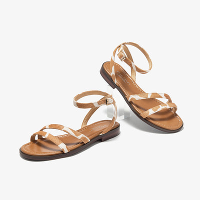 BeauToday Women's Animal Print Lace Up Flat Sandals