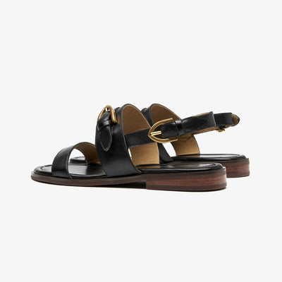 BeauToday Casual Buckle Leather Flat Sandals with Roud Design for Women