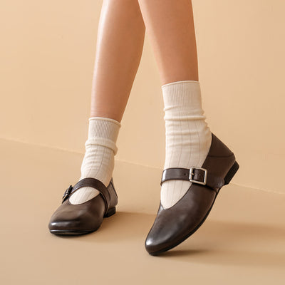 BeauToday Leather Mary Jane Flat With Buckle Design for Women