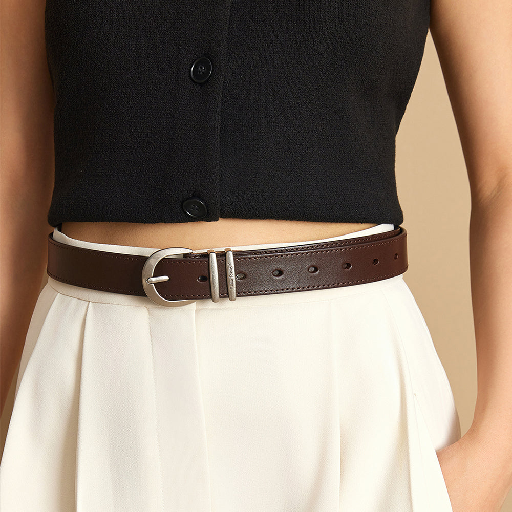 BeauToday  Cow Leather Retro Belt with Metal Oval Buckle for Women