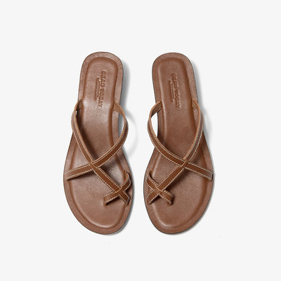 BeauToday Cow Leather Flip-flops Slides with Block Low Heel for Women