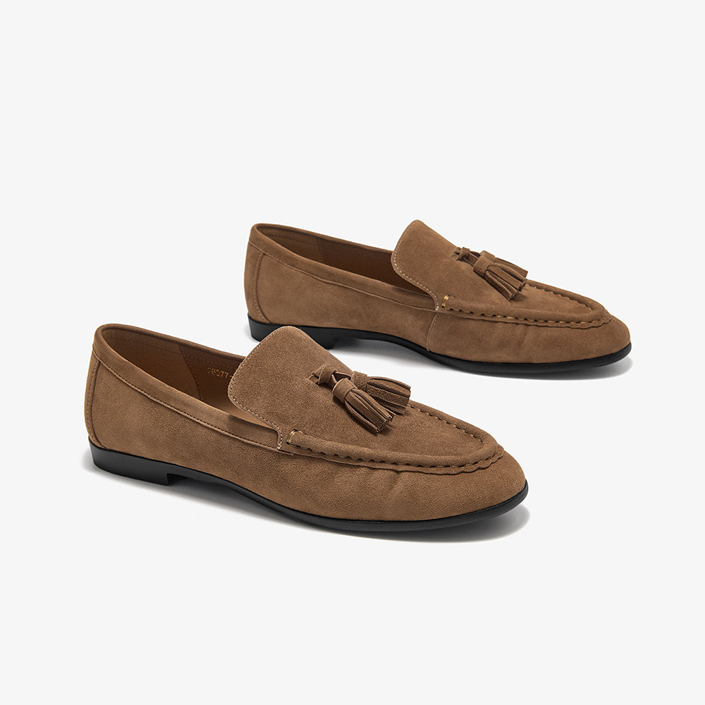 BeauToday Vintage Sheep Suede Slip On Flat Loafer with Tassel Design for Women