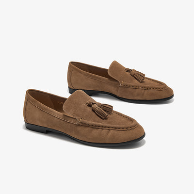 BeauToday Vintage Sheep Suede Slip On Flat Loafer with Tassel Design for Women