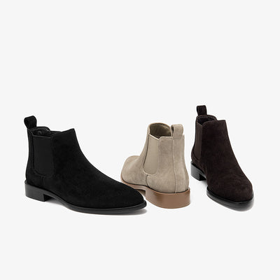 BeauToday Classic Suede Chelsea Boots with Pointed Toe Design Ankle Boots for Womem